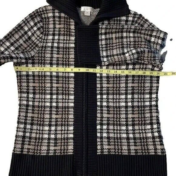 Christopher & Banks Plaid Cardigan‎ Sweater Knit Zip Up Shawl Collar M - Picture 5 of 7
